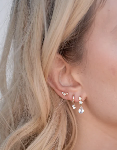 3 Floating Diamond Huggies-Jewelry-Zofia Day-Yellow Gold-OS-Mercantile Portland