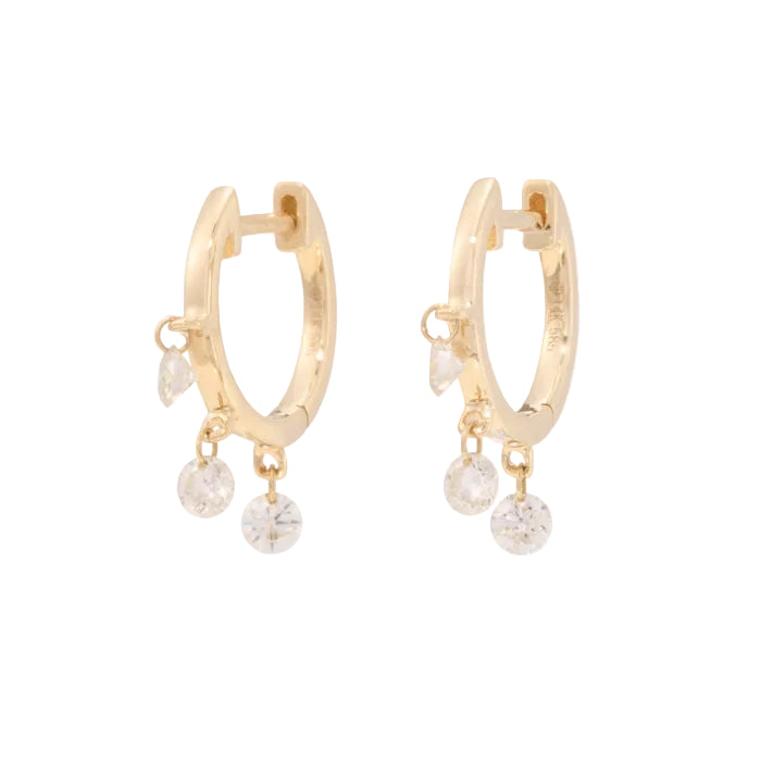 3 Floating Diamond Huggies-Jewelry-Zofia Day-Yellow Gold-OS-Mercantile Portland