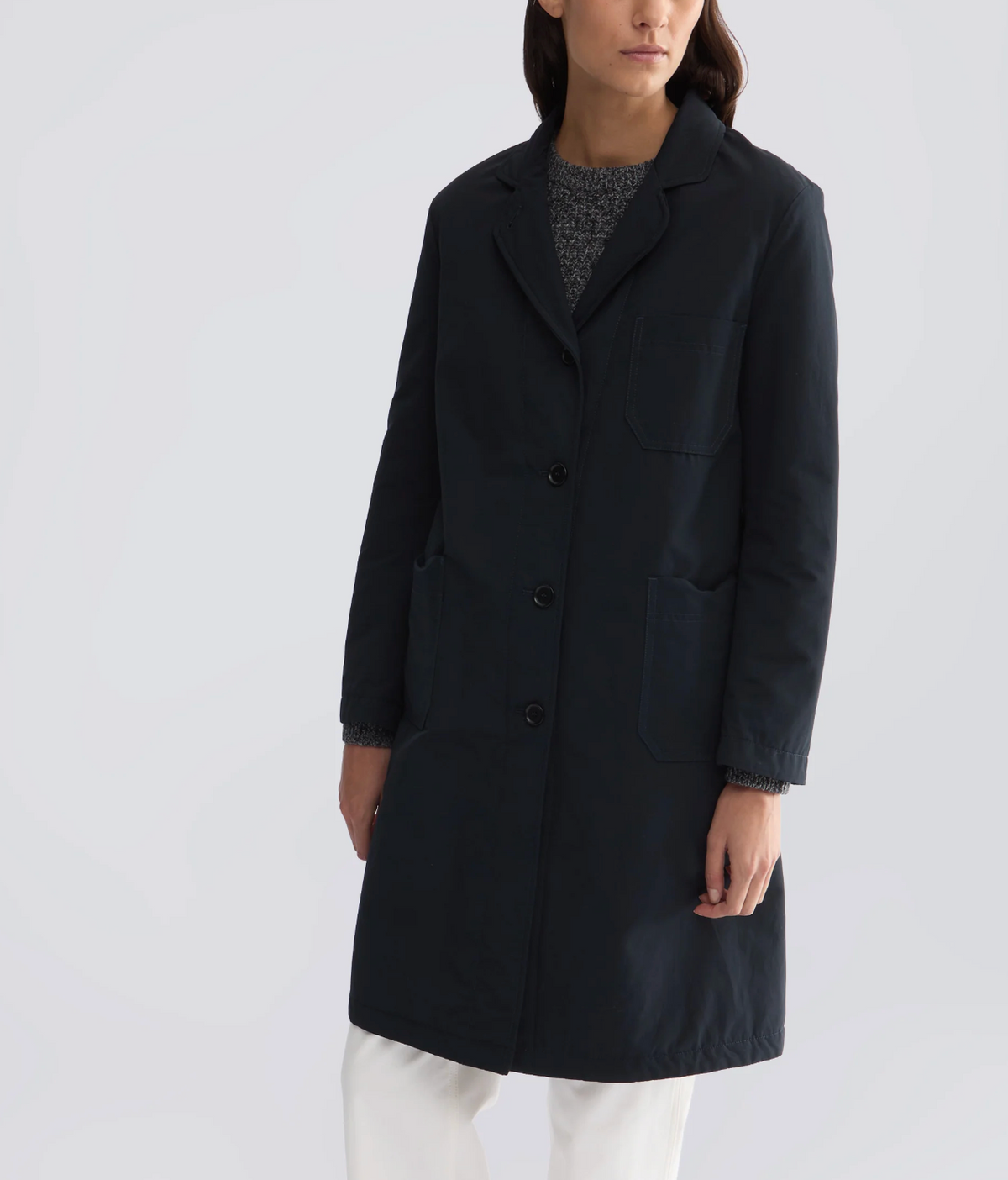 3/4 Length Canvas Coat-Outerwear-Aspesi-Navy-XS-Mercantile Portland