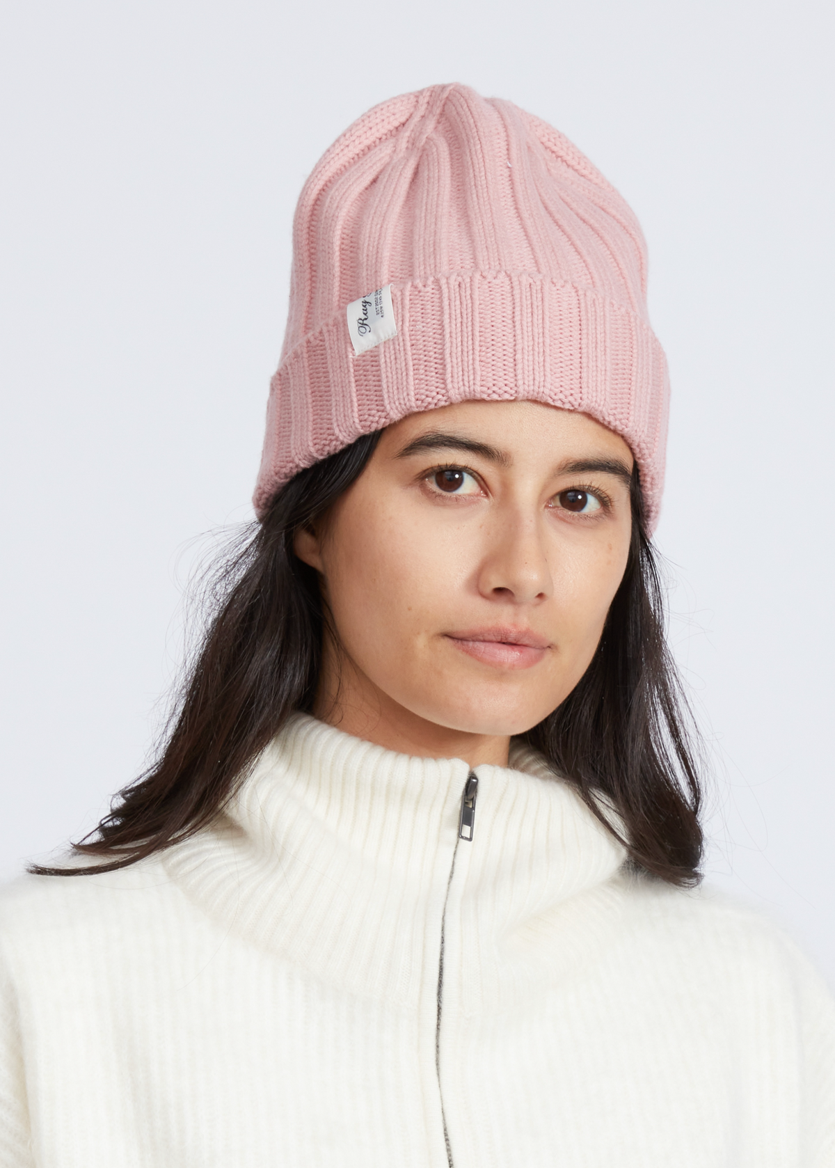 Cassidy Cashmere Beanie Rag & Bone pink at Mercantile Portland model