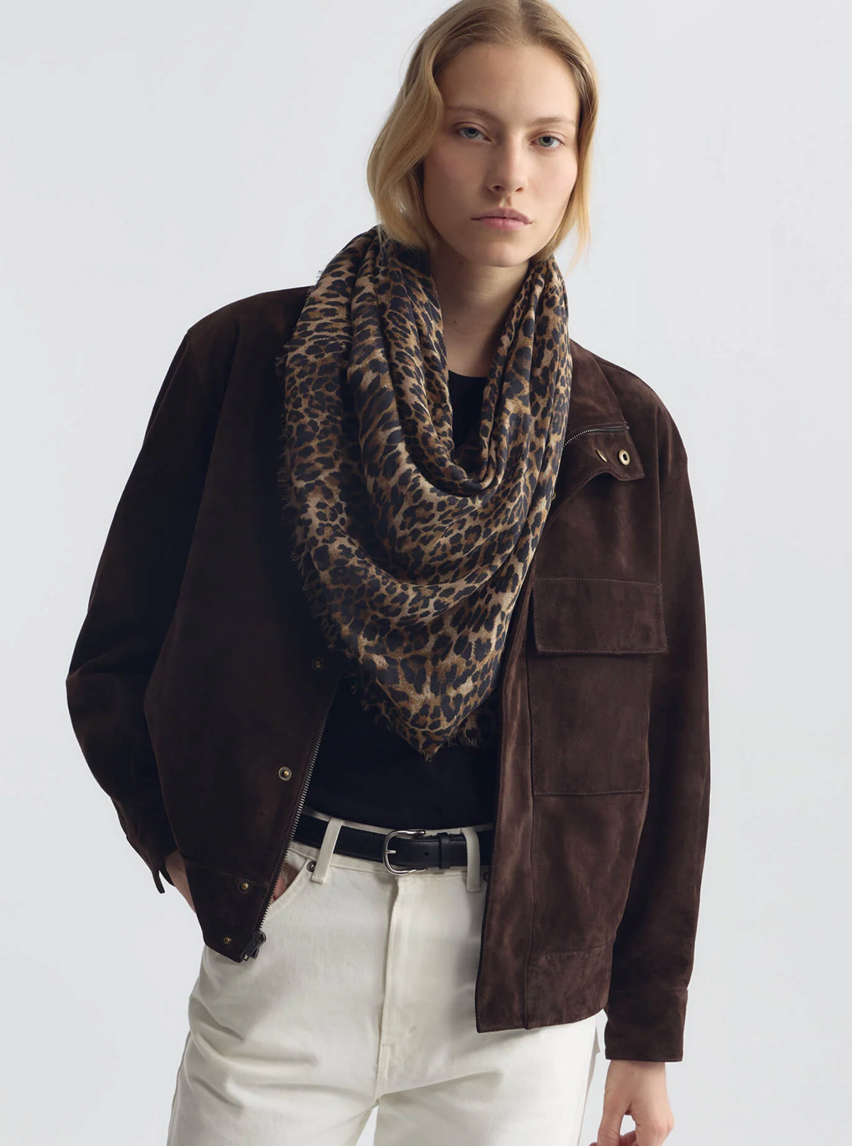 Leopard Scarf Nili Lotan Vintage Leopard Print at Mercantile Portland model