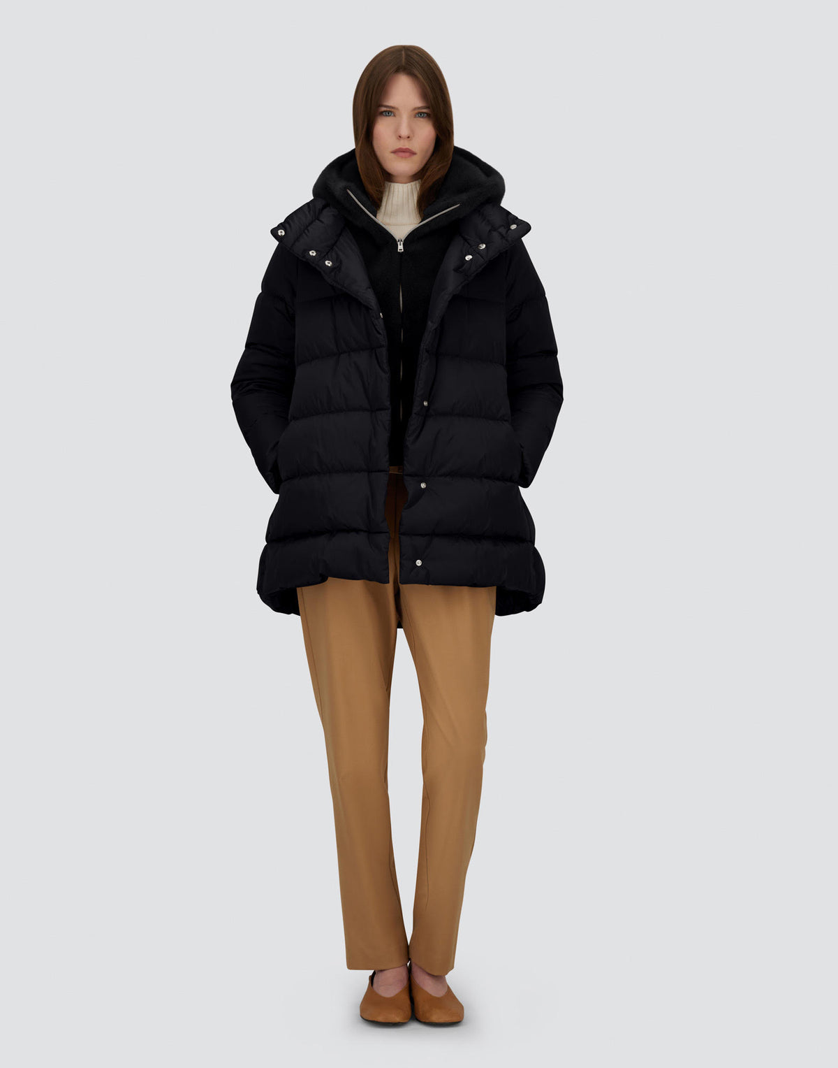 Sateen A Line Hi Lo Puffy Herno Black at Mercantile Portland model