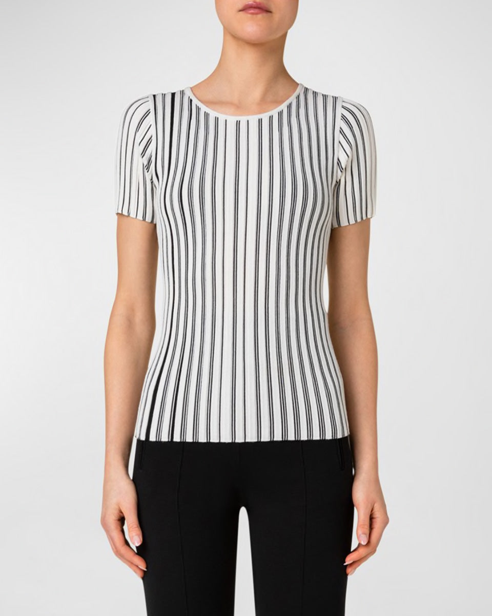 Akris Punto Structured Stripes Wool Knit Pullover Top at