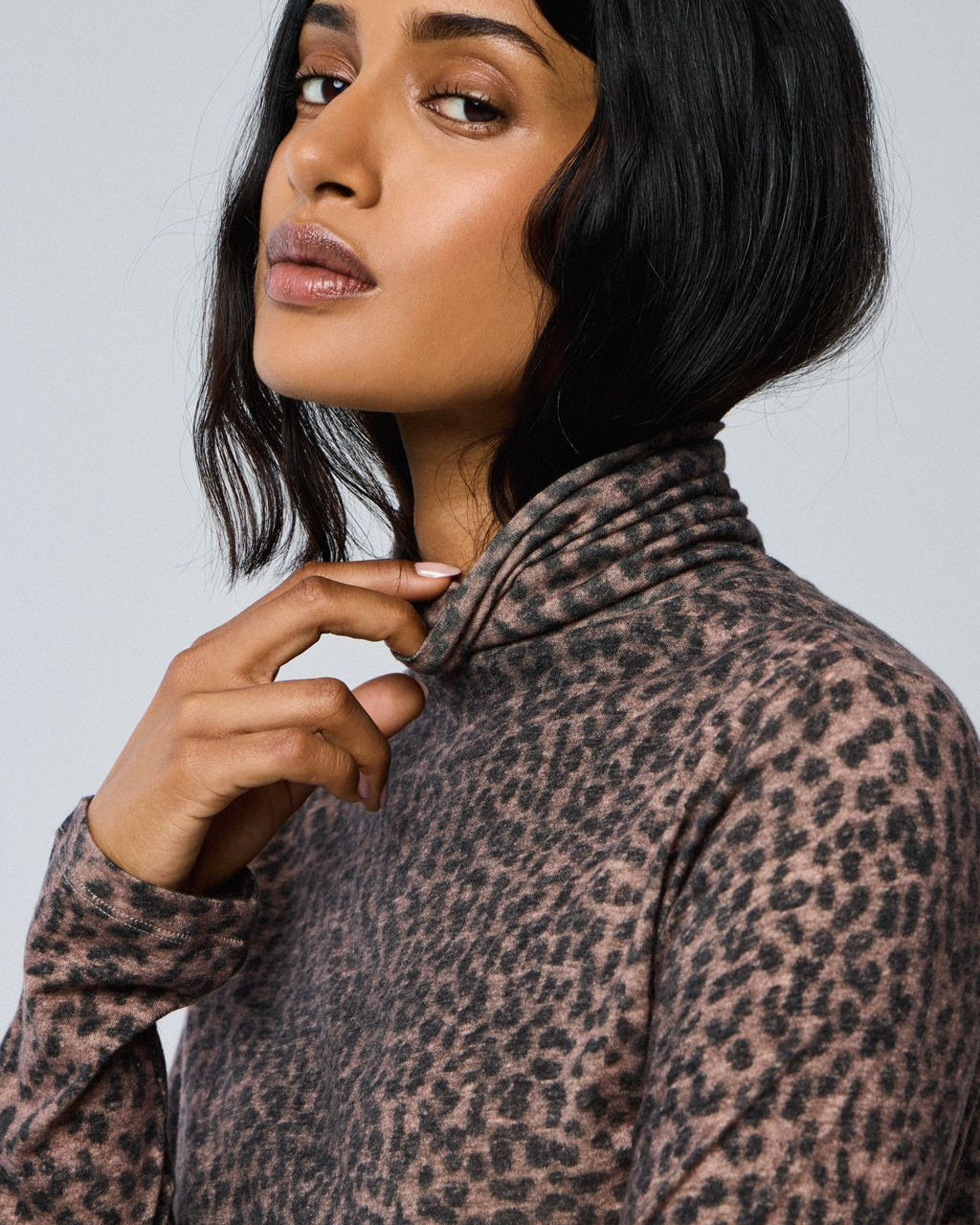 Animal Print Turtleneck-Clothing-Majestic Filatures-Rosewood-1-Mercantile Portland