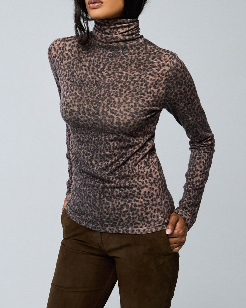 Animal Print Turtleneck-Clothing-Majestic Filatures-Rosewood-1-Mercantile Portland