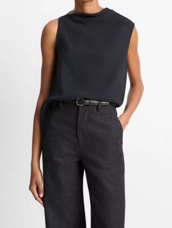 Asymmetrical Draped A-Line Top-Denim-Vince-Coastal Blue-XXS-Mercantile Portland
