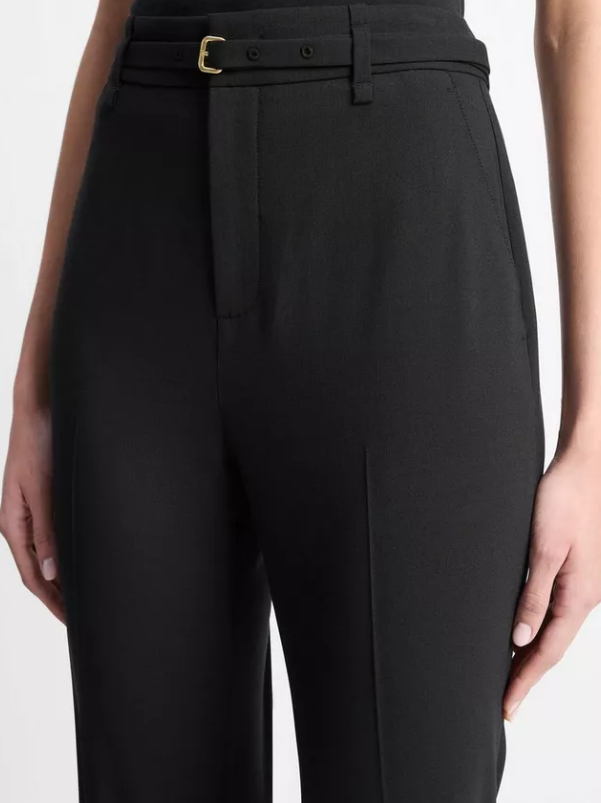 Belted High-Waist Slim Flare Trouser-Pants-Vince-Black-00-Mercantile Portland