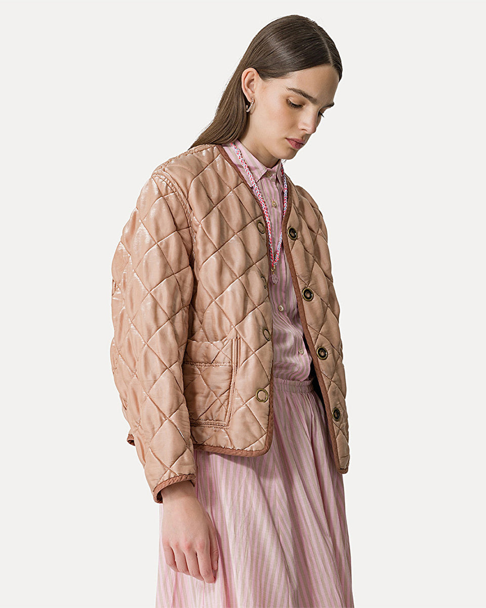 Bomber Jacket in Quilted “Liquid” Fabric-Jackets-Forte Forte-Honey • forte_forte-0-Mercantile Portland