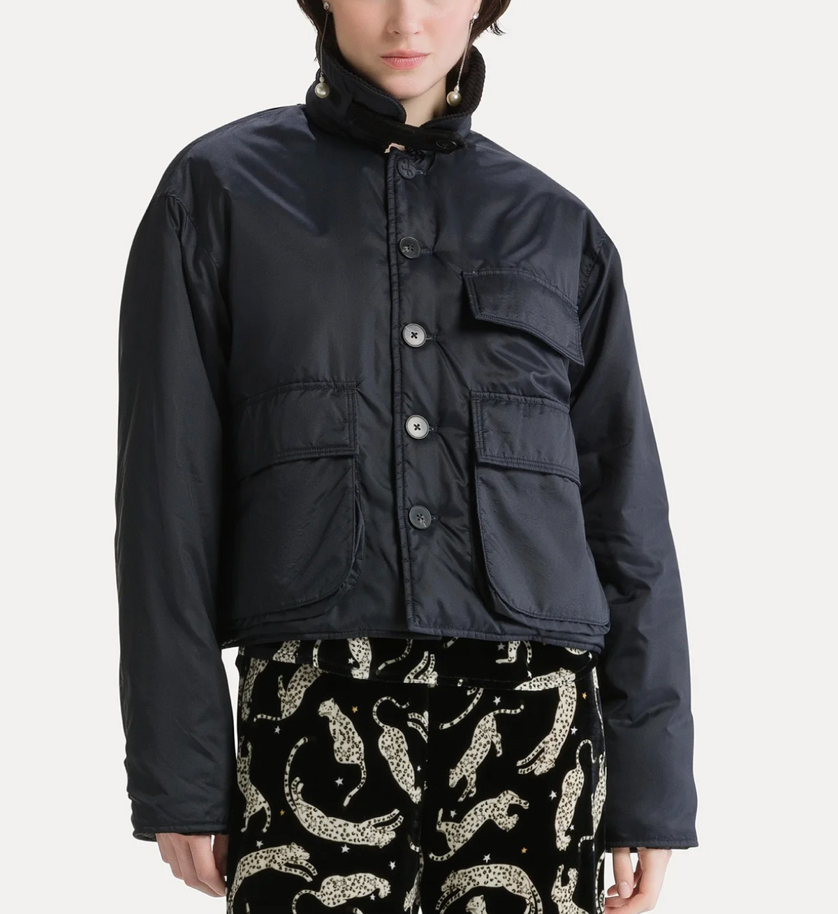 British Cropped Jacket in Night-Jackets-Forte Forte-Night-0-Mercantile Portland
