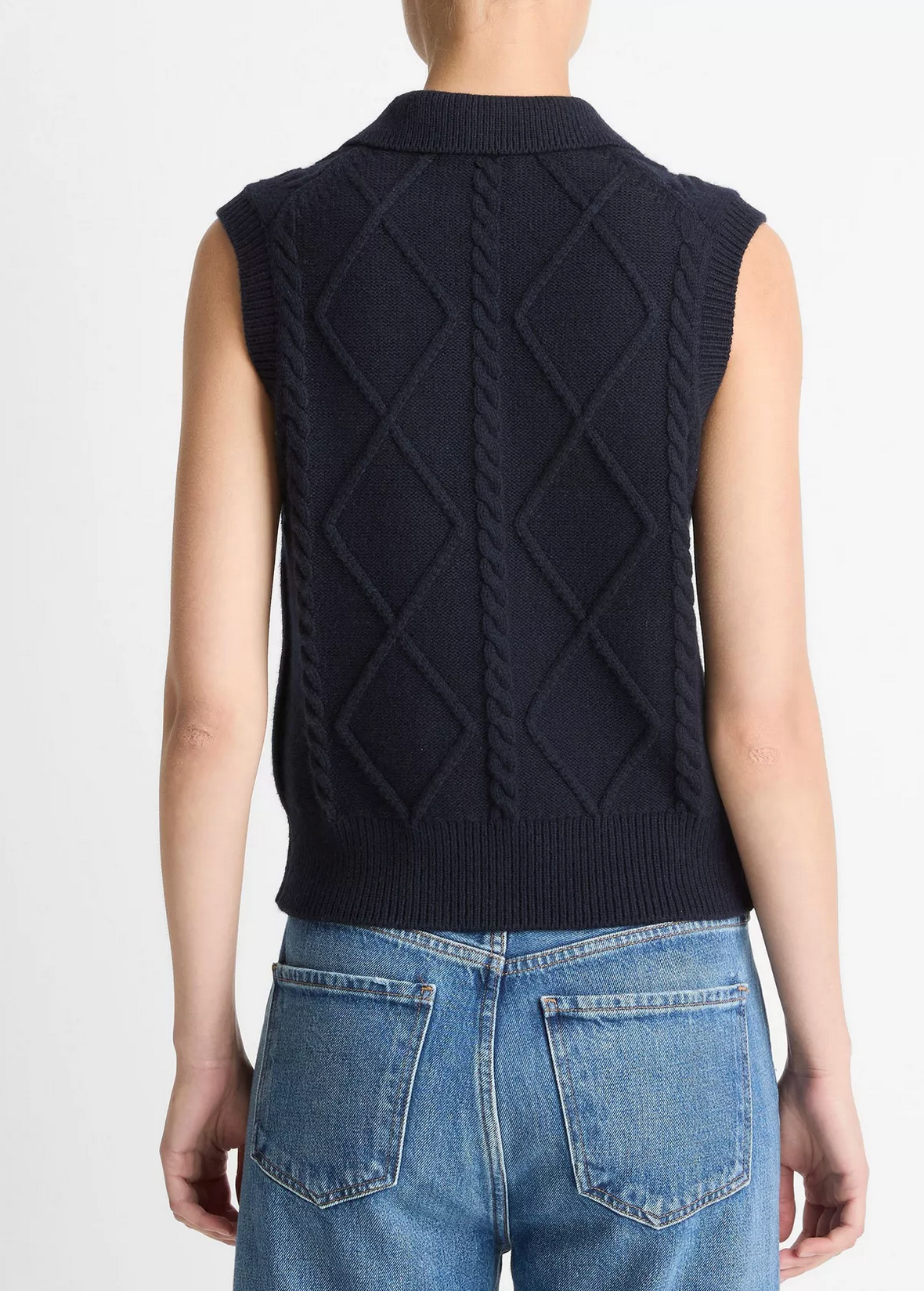 Cable-Knit Sweater Vest-Sweaters-Vince-Coastal Blue-XXS-Mercantile Portland