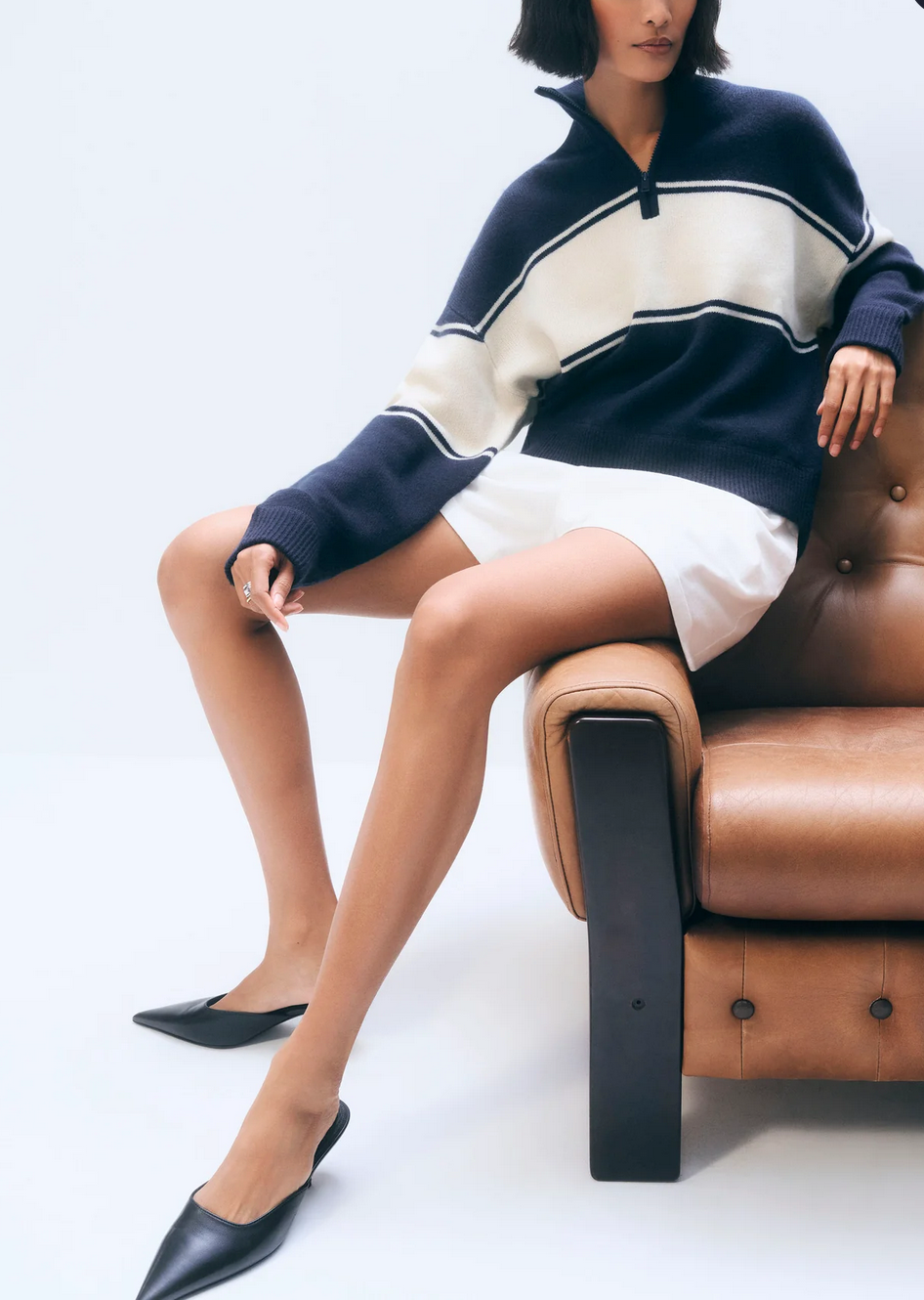 Cashmere Blend Quarter Zip-Sweaters-White & Warren-Navy-XS-Mercantile Portland