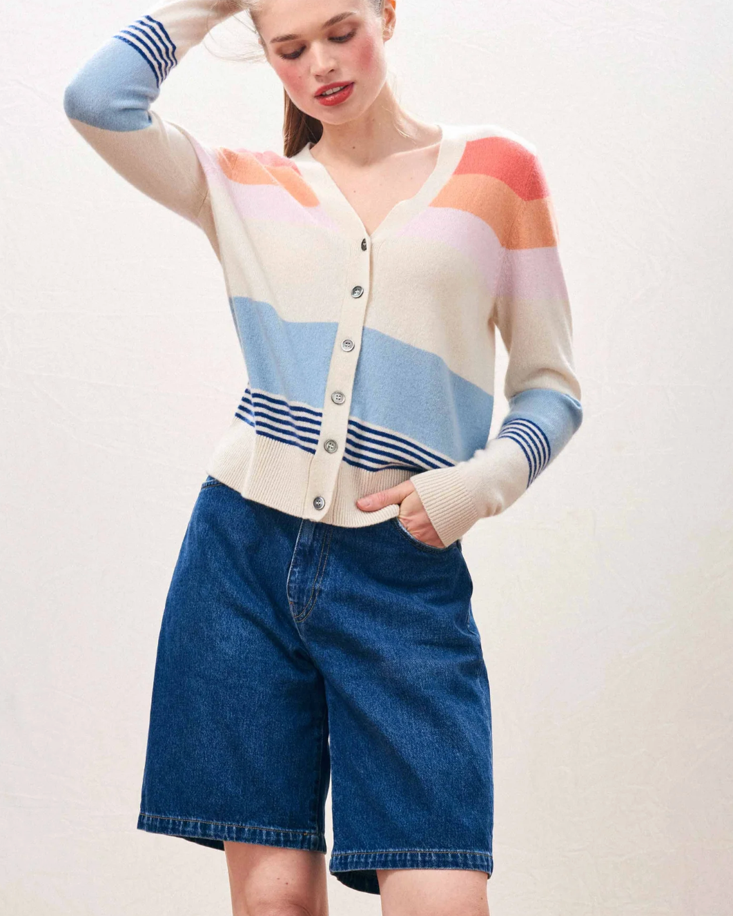 Cashmere Deckchair Stripe Cardigan-Sweaters-Jumper 1234-Jasmine-1-Mercantile Portland