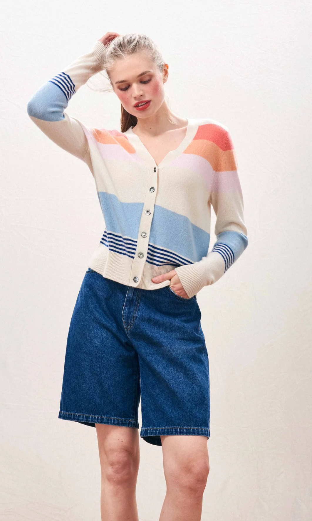 Cashmere Deckchair Stripe Cardigan-Sweaters-Jumper 1234-Jasmine-1-Mercantile Portland