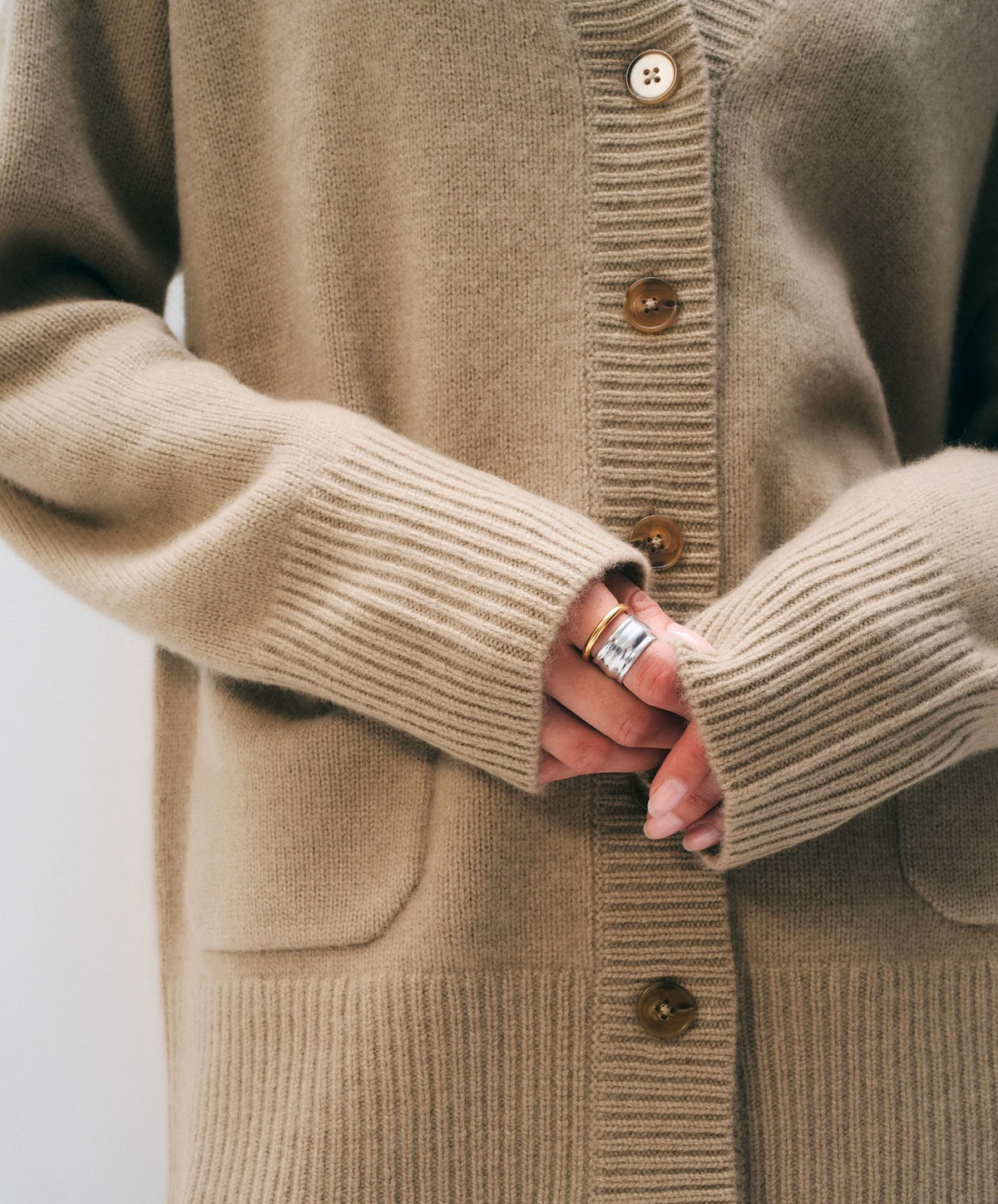 Cashmere Luxe Pocket Cardigan in Khaki-Sweaters-White & Warren-Khaki-XS-Mercantile Portland
