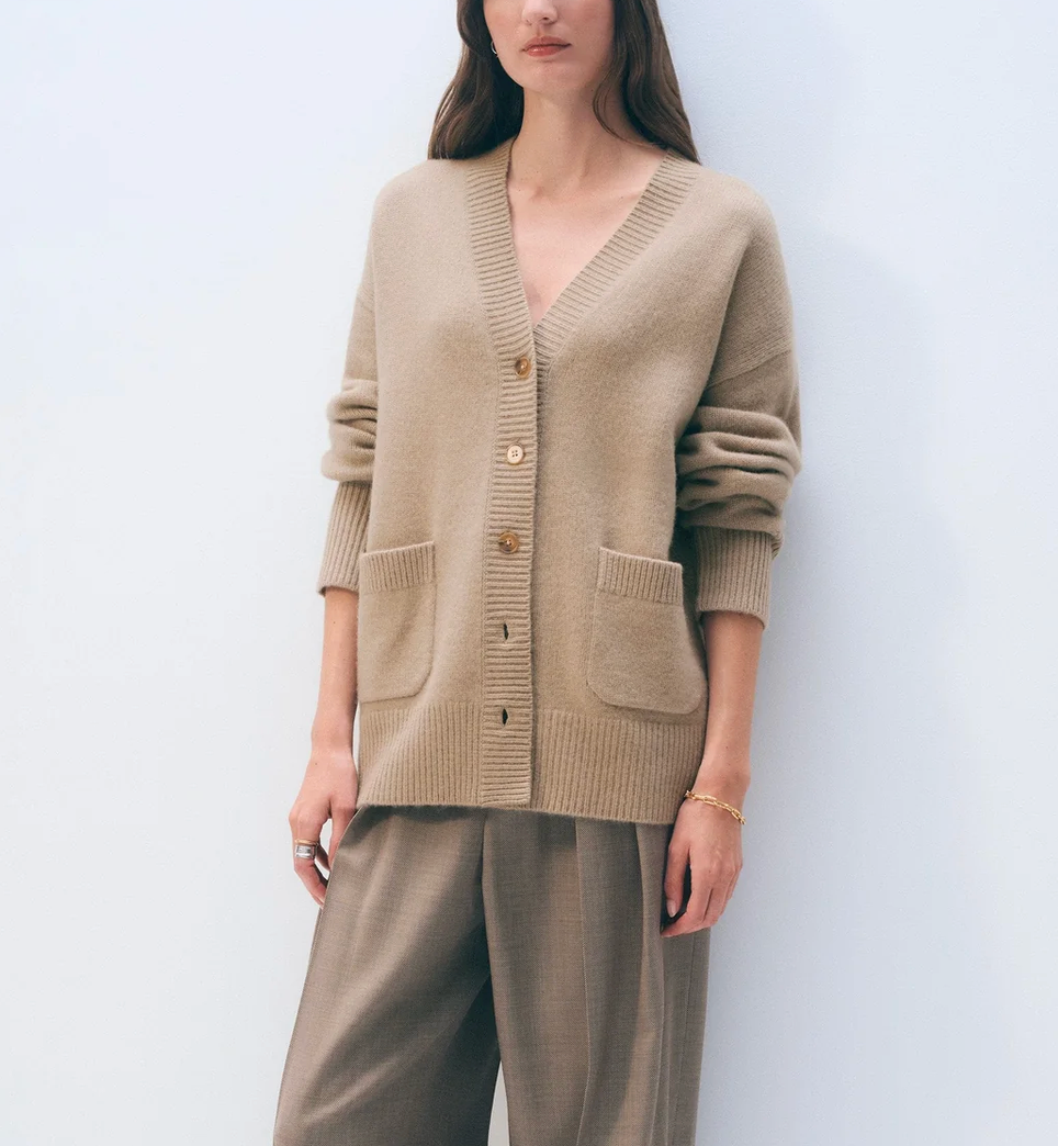 Cashmere Luxe Pocket Cardigan in Khaki-Sweaters-White & Warren-Khaki-XS-Mercantile Portland