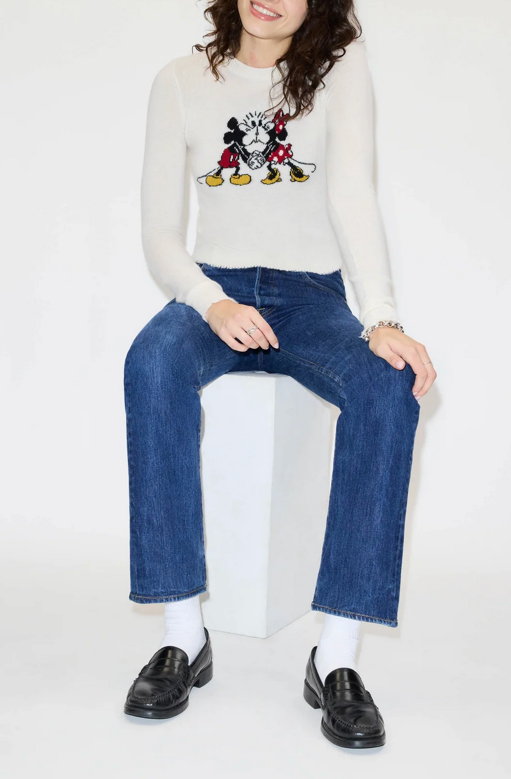 Cashmere Mickey Mouse Crewneck-Sweaters-Re/Done-Ivory-XS-Mercantile Portland