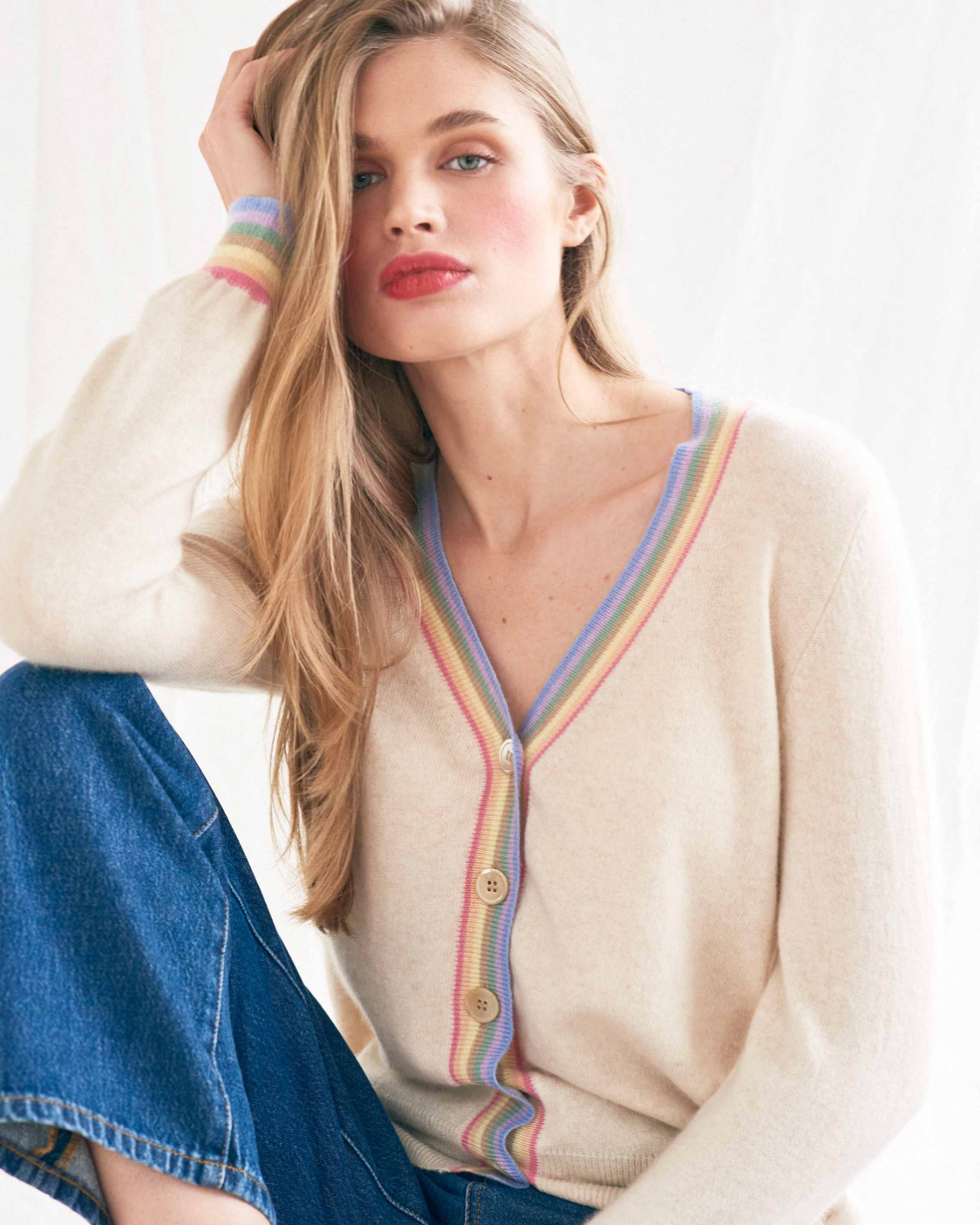 Cashmere Rainbow Cardigan-Sweaters-Jumper 1234-Lace Multi-1-Mercantile Portland