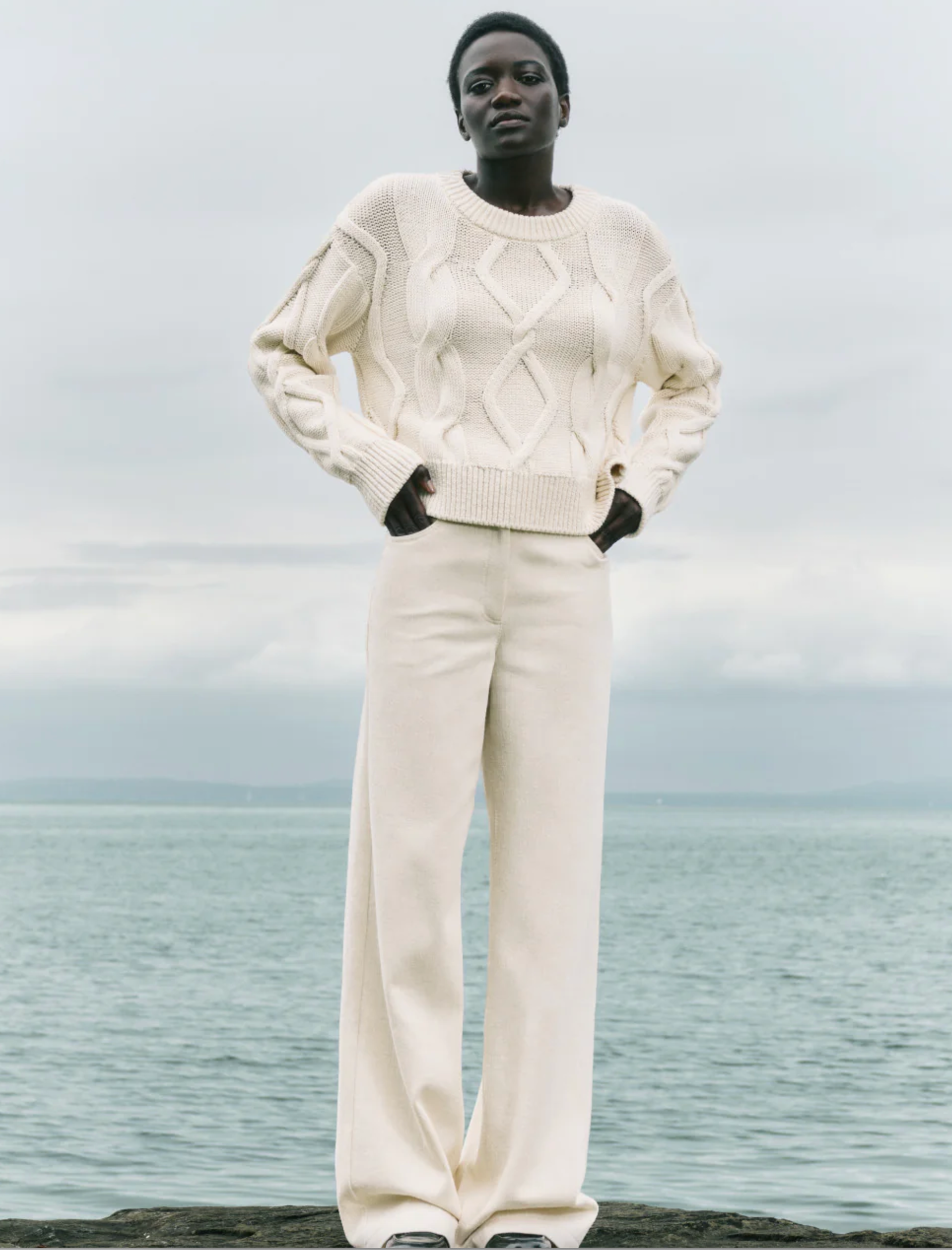 Chunky Knit Crewneck Sweater-Denim-Akris Punto-Akris Cashew-2-Mercantile Portland