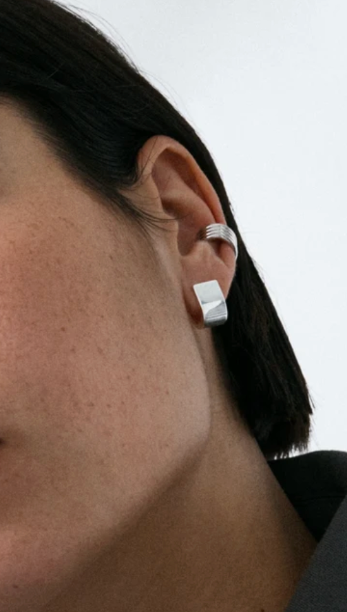 Chunky Square Huggies in Sterling Silver-Jewelry-Otiumberg-Silver-OS-Mercantile Portland