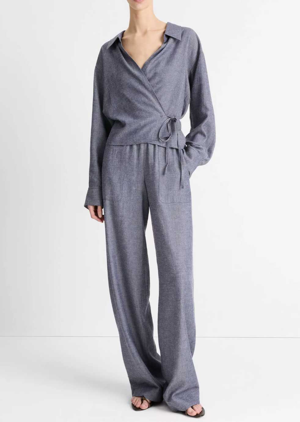 Collared Wrap Top-Denim-Vince-Mid Indigo-XXS-Mercantile Portland