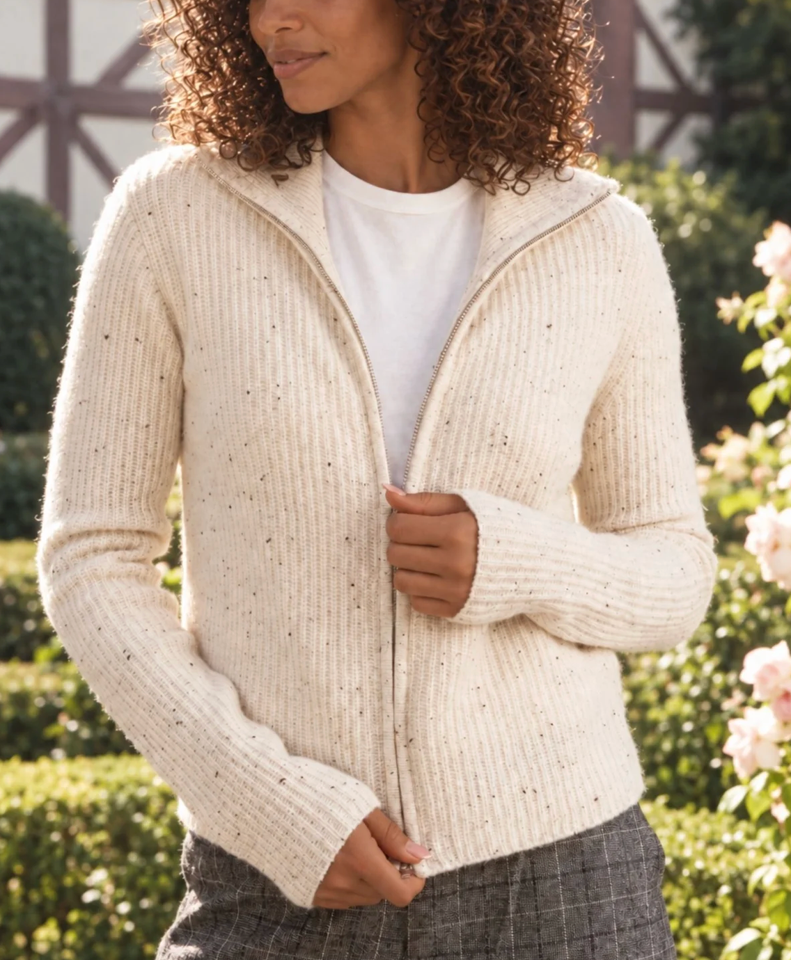 Collins Double-Zip Cashmere Cardigan-Sweaters-27 Miles-Coconut-XS-Mercantile Portland