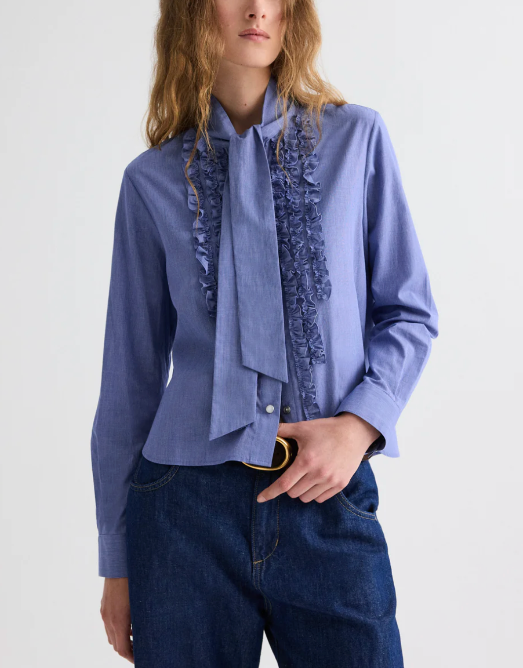 Connor Top in White/Navy Micro-Check-Shirts-TWP-White/Navy Micro-Check-XS-Mercantile Portland