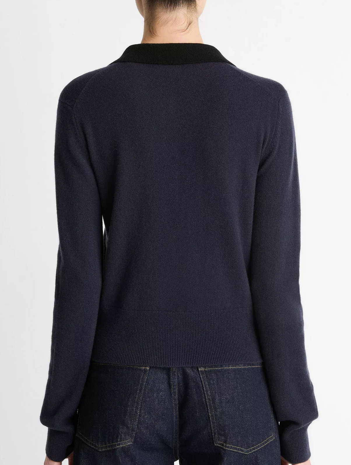 Contrast-Trim Wool & Cashmere-Blend Collared Cardigan-Sweaters-Vince-Night Marine/Black-XS-Mercantile Portland