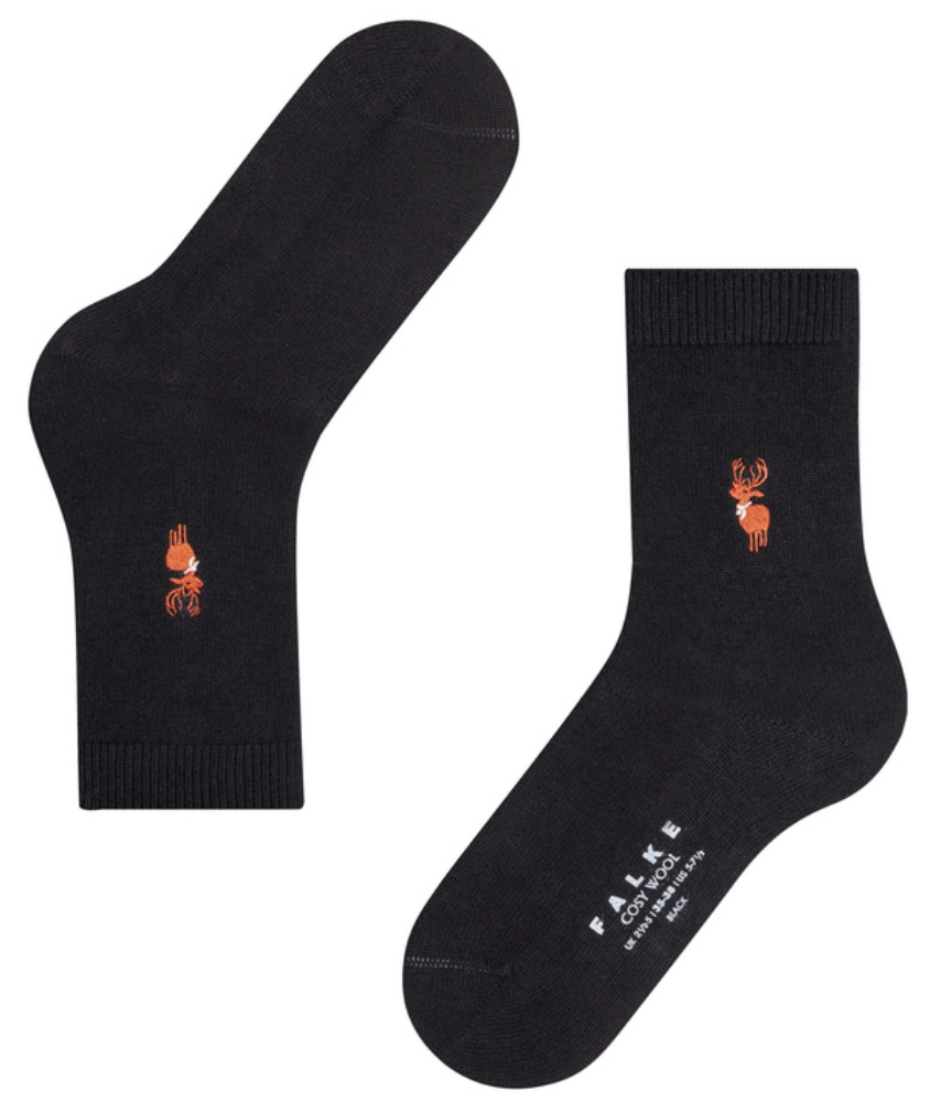 Cosy Wool Reindeer X-Mas Socks-Socks-Falke-Black-5/7.5-Mercantile Portland