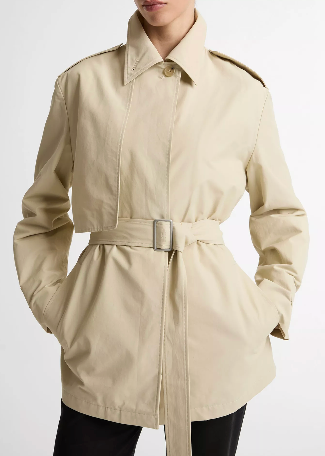 Cotton Blend Short Trench Coat-Jackets-Vince-Light Maiz-S-Mercantile Portland