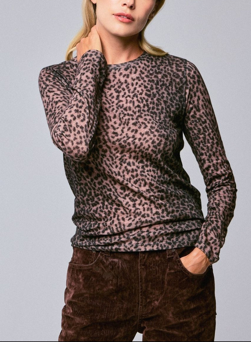 Cotton Cashmere Leopard Crewneck Sweater-Sweaters-Majestic Filatures-Rosewood-1-Mercantile Portland