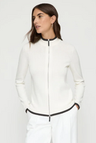 Cotton-Silk Tape Tipped Stand Collar Cardigan-Clothing-Lafayette 148-Cloud-XS-Mercantile Portland