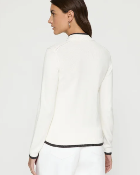 Cotton-Silk Tape Tipped Stand Collar Cardigan-Clothing-Lafayette 148-Cloud-XS-Mercantile Portland