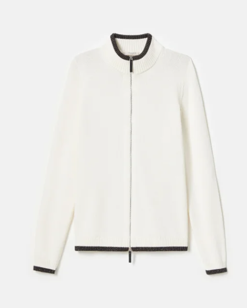 Cotton-Silk Tape Tipped Stand Collar Cardigan-Clothing-Lafayette 148-Cloud-XS-Mercantile Portland