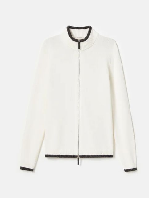 Cotton-Silk Tape Tipped Stand Collar Cardigan-Clothing-Lafayette 148-Cloud-XS-Mercantile Portland