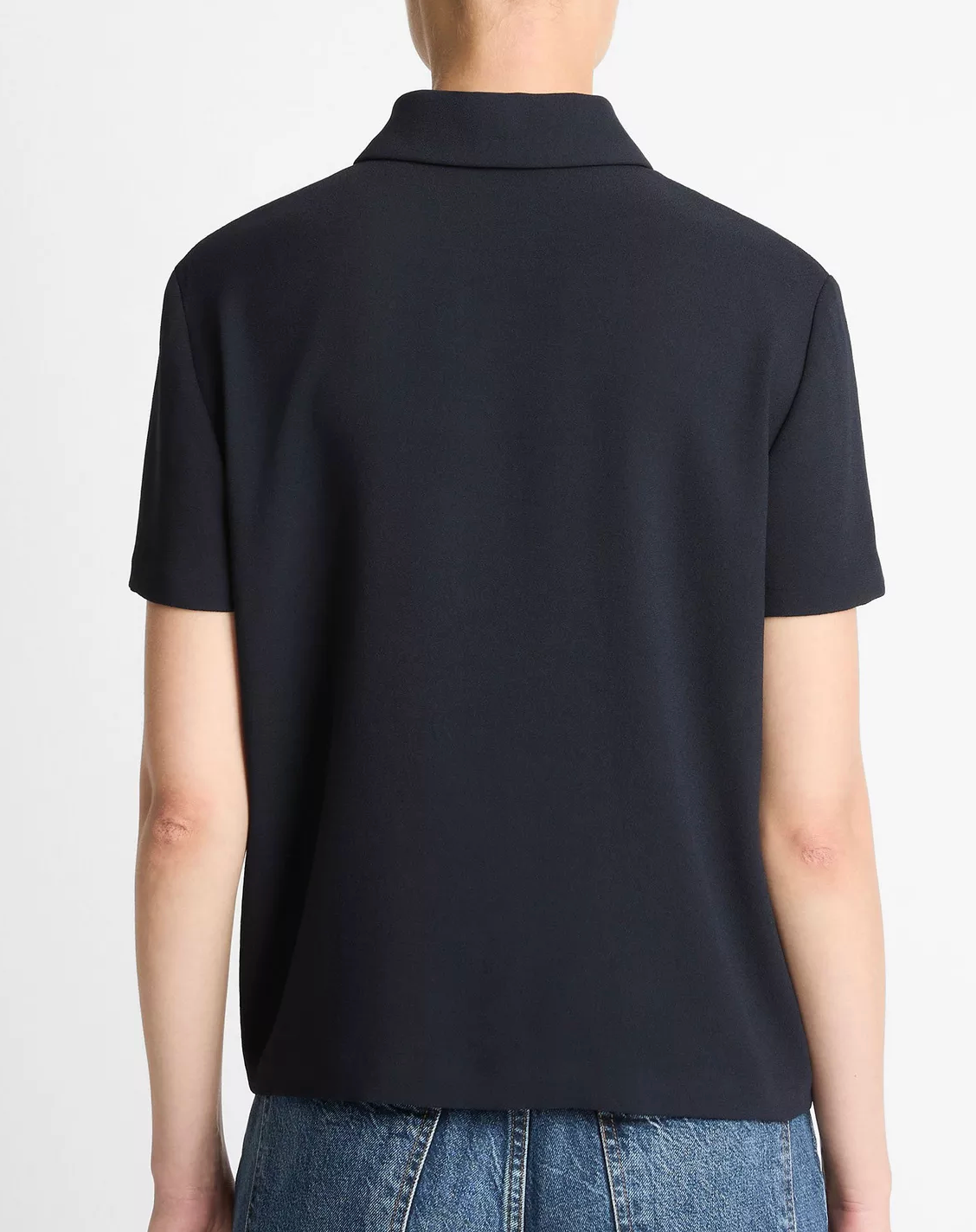 Crepe Polo Shirt-Tops-Vince-Coastal Blue-XS-Mercantile Portland