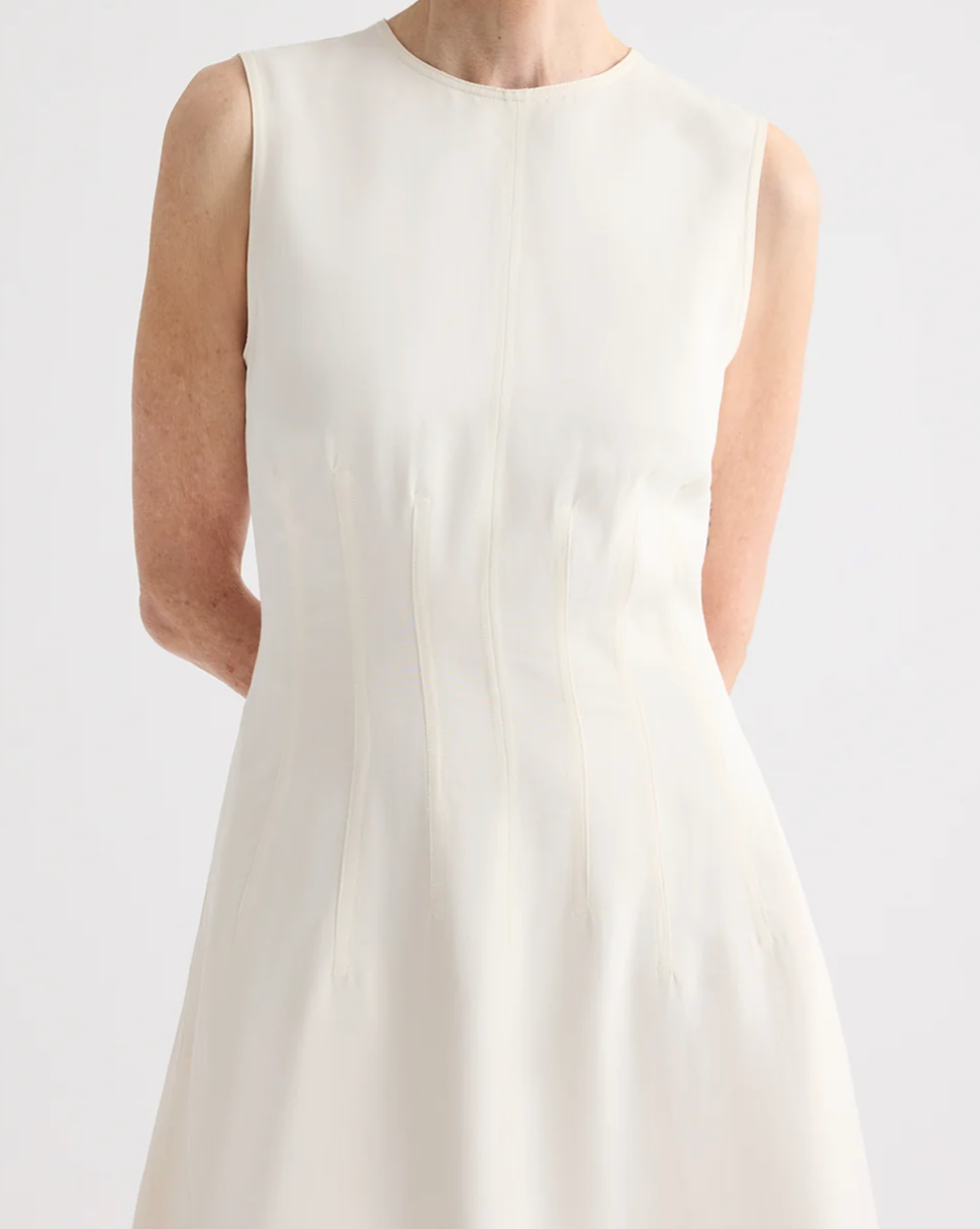 Crew Neck Dress with Darts-staging-TWP-Bone-4-Mercantile Portland
