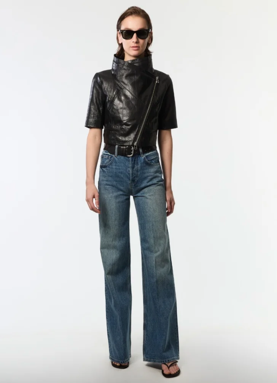 Cropped Leather Jacket in Black-Outerwear-Yigal Azrouel-Black-4-Mercantile Portland