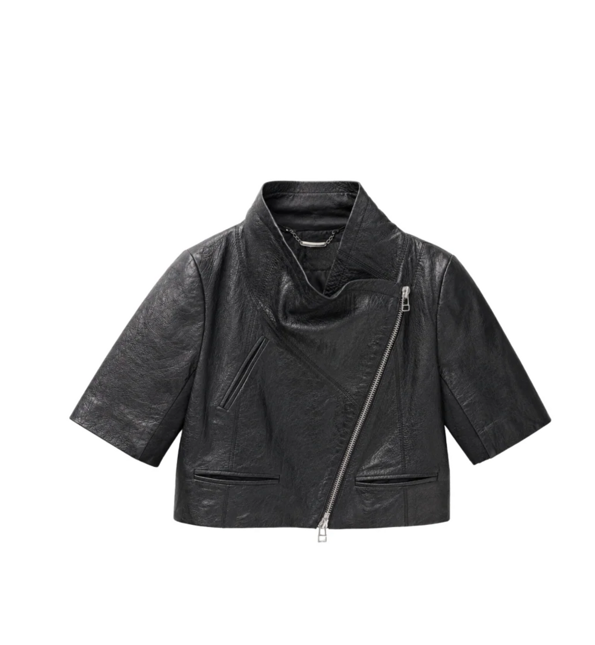 Cropped Leather Jacket in Black-Outerwear-Yigal Azrouel-Black-4-Mercantile Portland