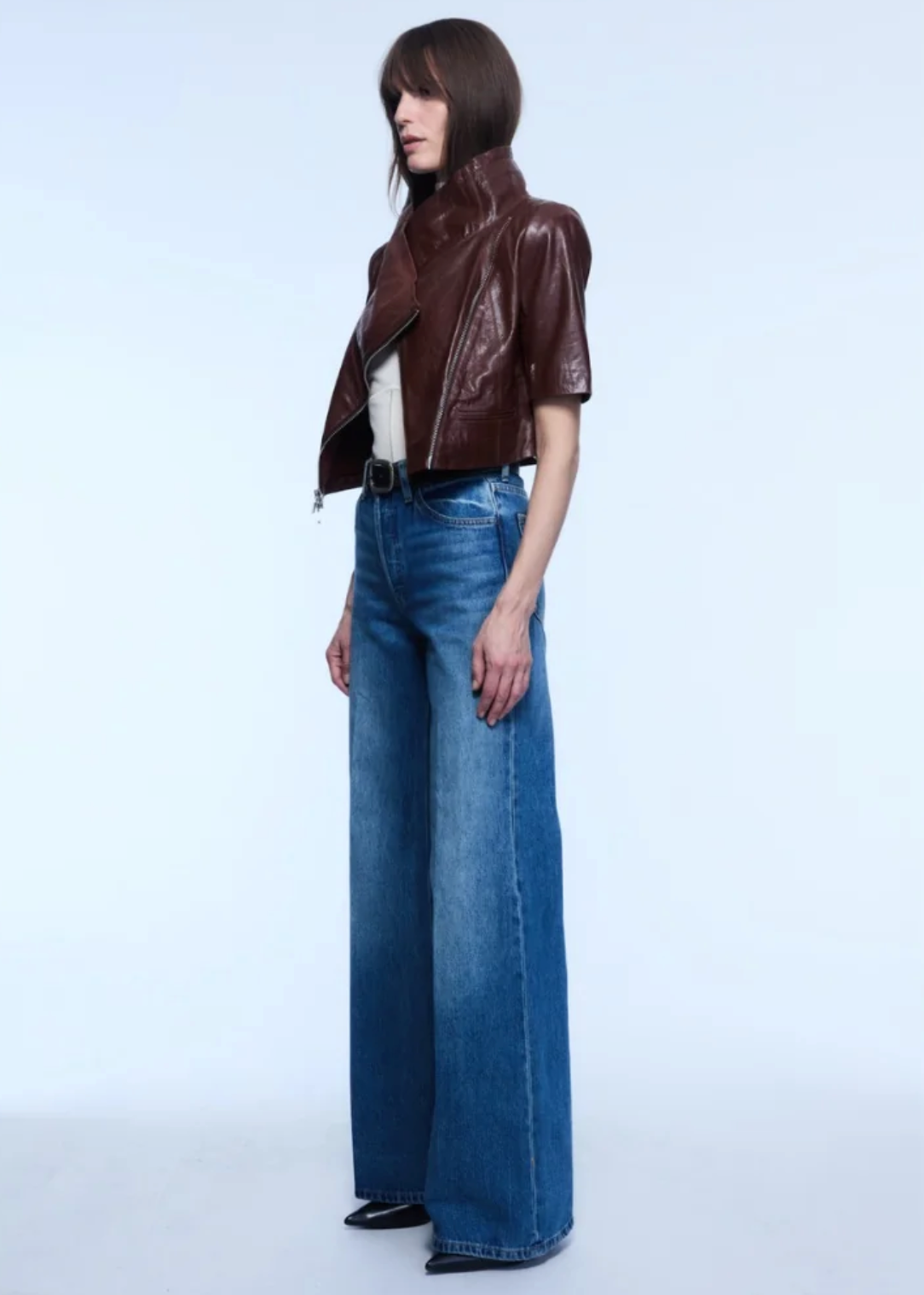 Cropped Leather Jacket in Chocolate Brown-Outerwear-Yigal Azrouel-Chocolate Brown-4-Mercantile Portland