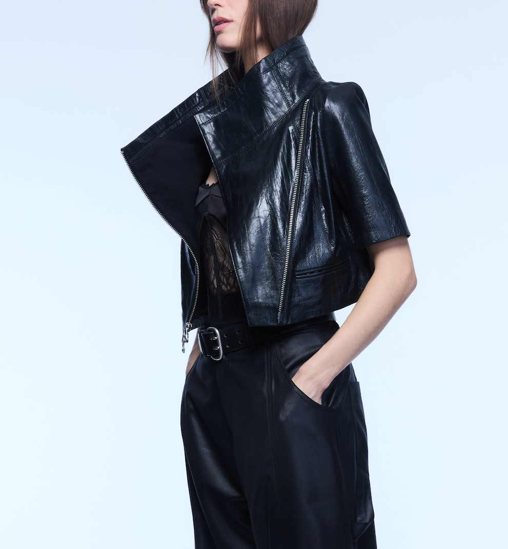 Cropped Leather Moto in Black-Jackets-Yigal Azrouel-Black-2-Mercantile Portland