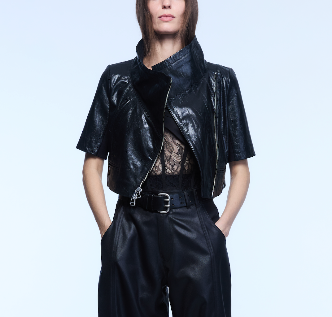 Cropped Leather Moto in Black-Jackets-Yigal Azrouel-Black-2-Mercantile Portland