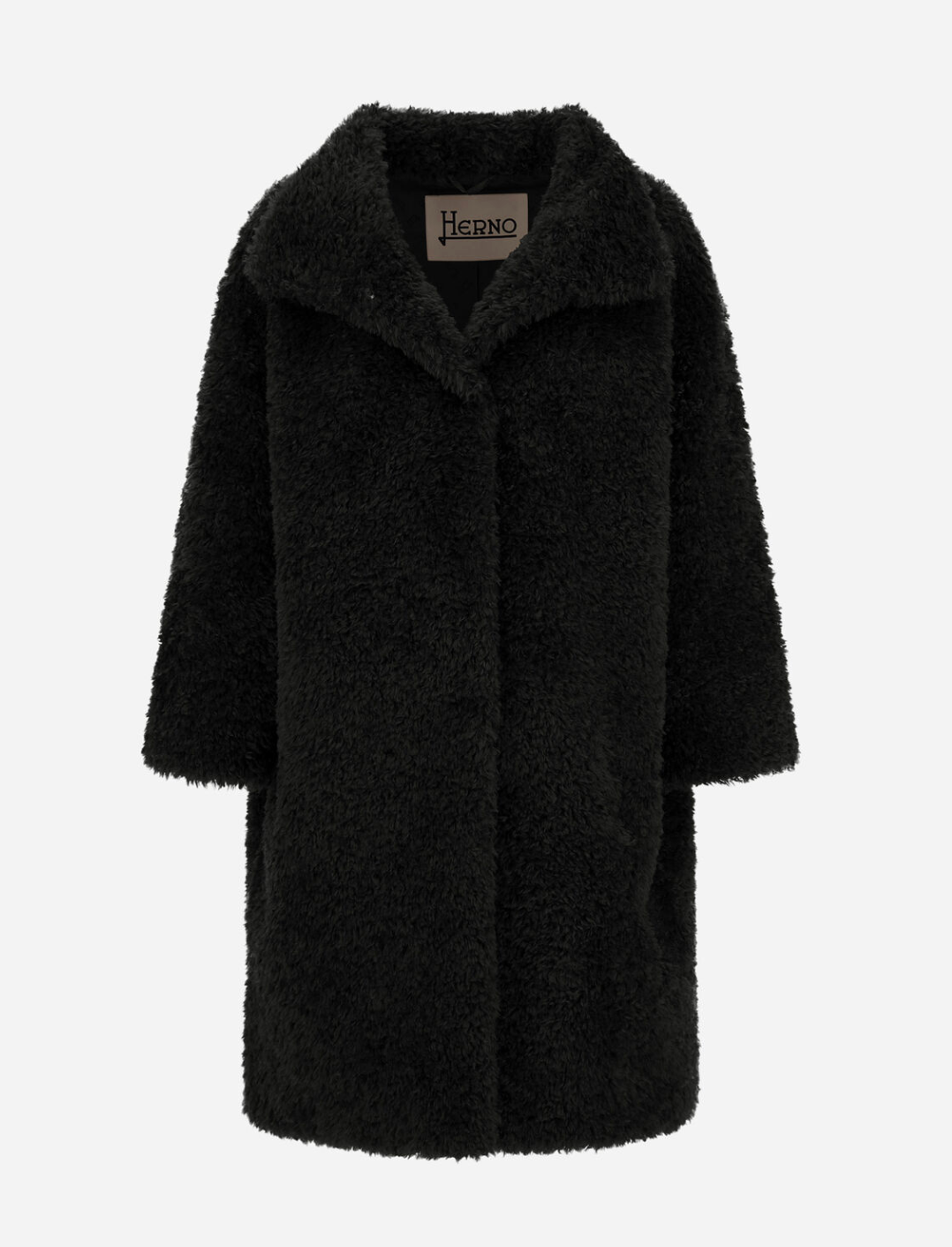 Curly Faux Fur Coat in Black-Outerwear-Herno-Black-36-Mercantile Portland