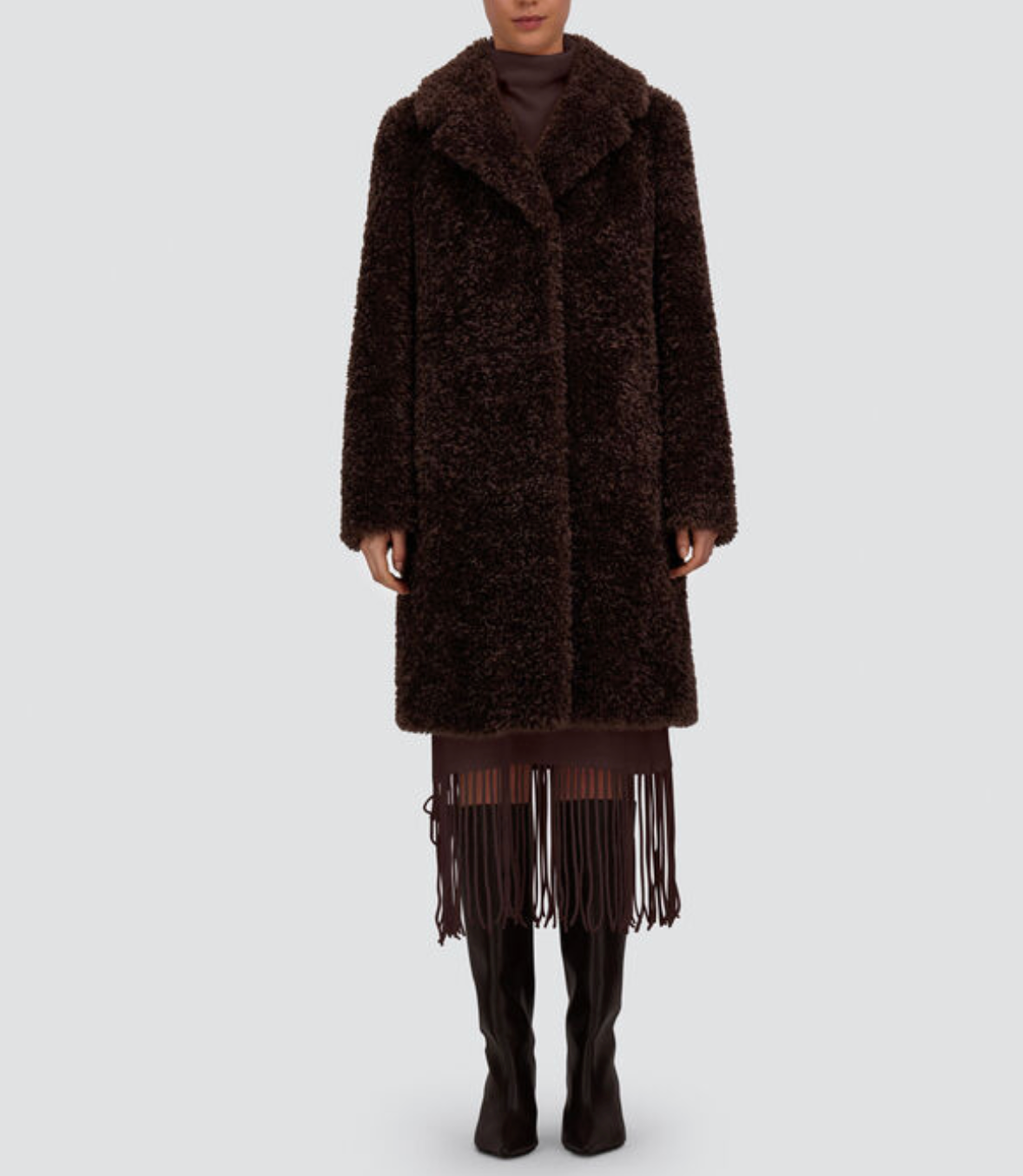 Curly Faux Fur Coat in Chocolate-Outerwear-Herno-Chocolate-36-Mercantile Portland