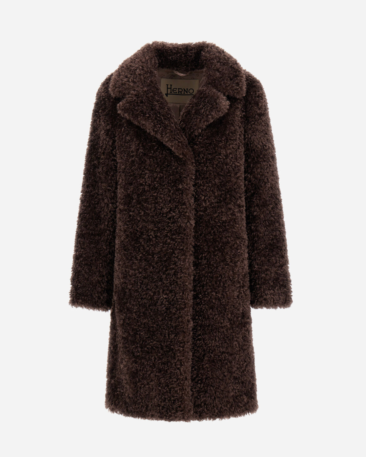 Curly Faux Fur Coat in Chocolate-Outerwear-Herno-Chocolate-36-Mercantile Portland