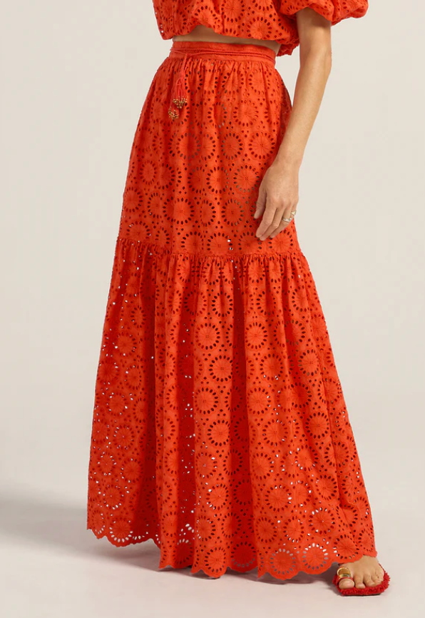 Cyprian Eyelet Skirt-Skirts and Shorts-Ilio Nema-Red-XS-Mercantile Portland