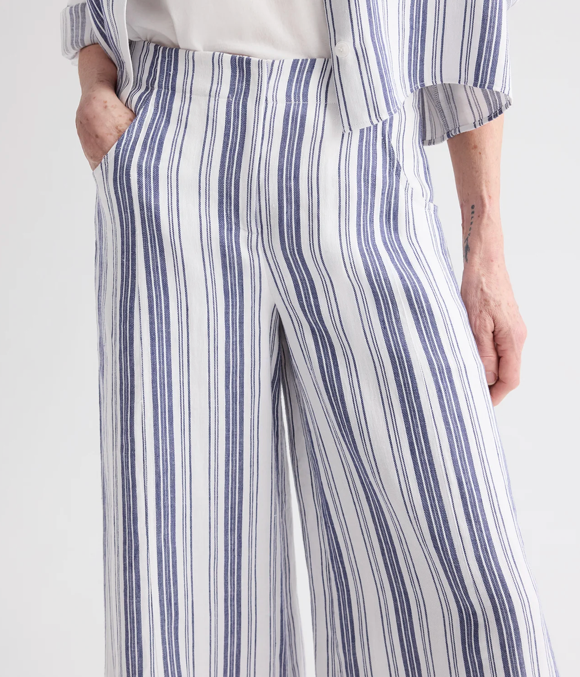 Demie Pant in Ivory/Navy-Pants-TWP-Ivory/Navy-2-Mercantile Portland