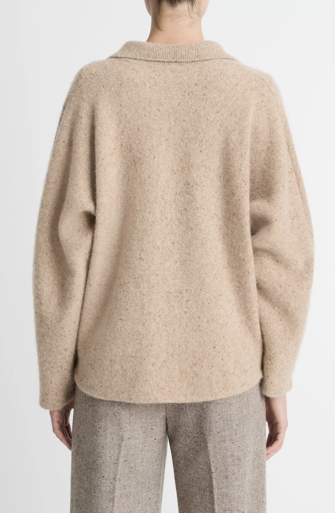 Donegal Plush Cashmere Dolman Sleeve Polo Sweater-Clothing-Vince-Heather Oat Donegal-XXS-Mercantile Portland