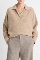 Donegal Plush Cashmere Dolman Sleeve Polo Sweater-Clothing-Vince-Heather Oat Donegal-XXS-Mercantile Portland