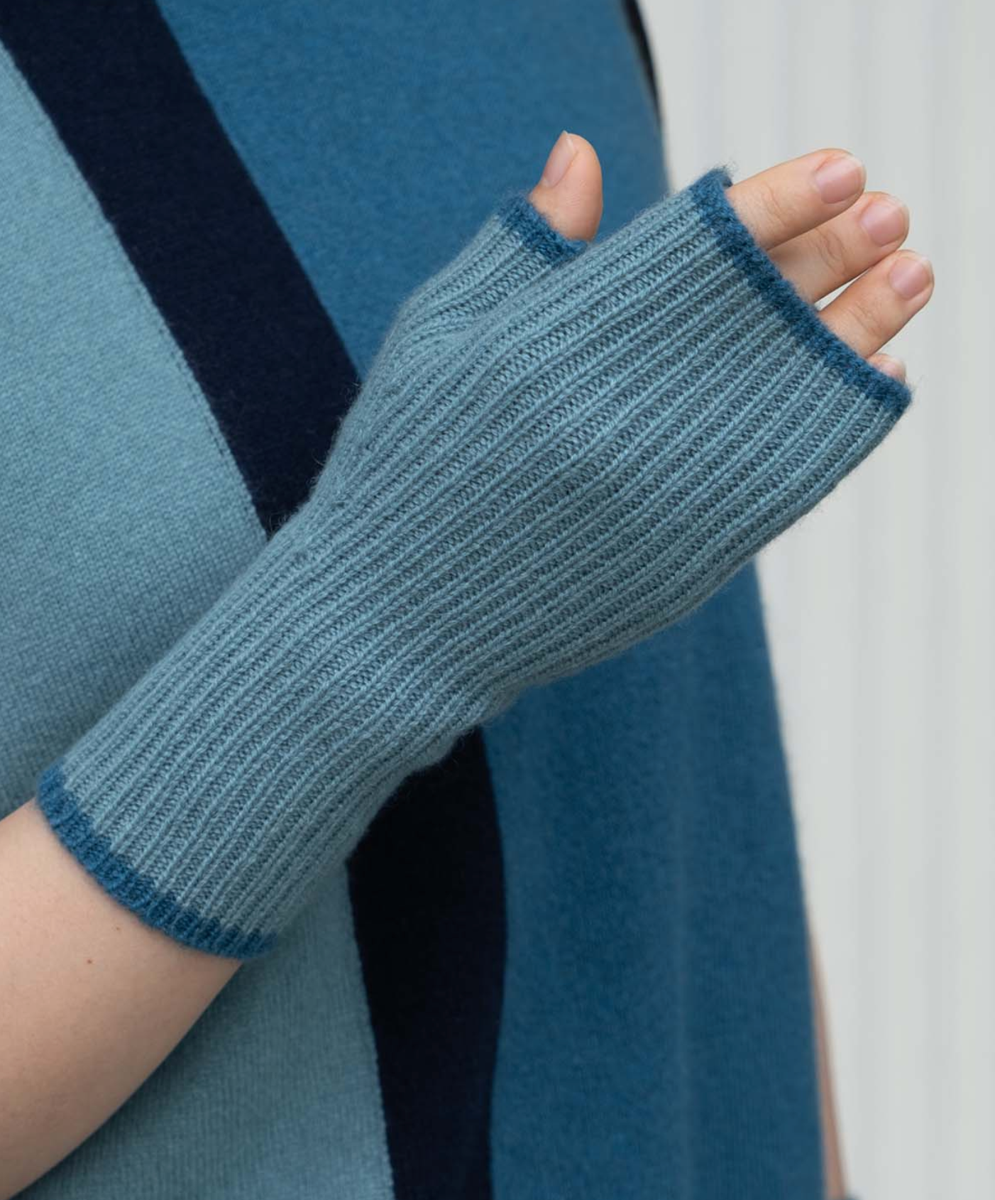Dorothy Cashmere Ribbed Fingerless Gloves-Gloves-Oats & Rice-Blue-OS-Mercantile Portland