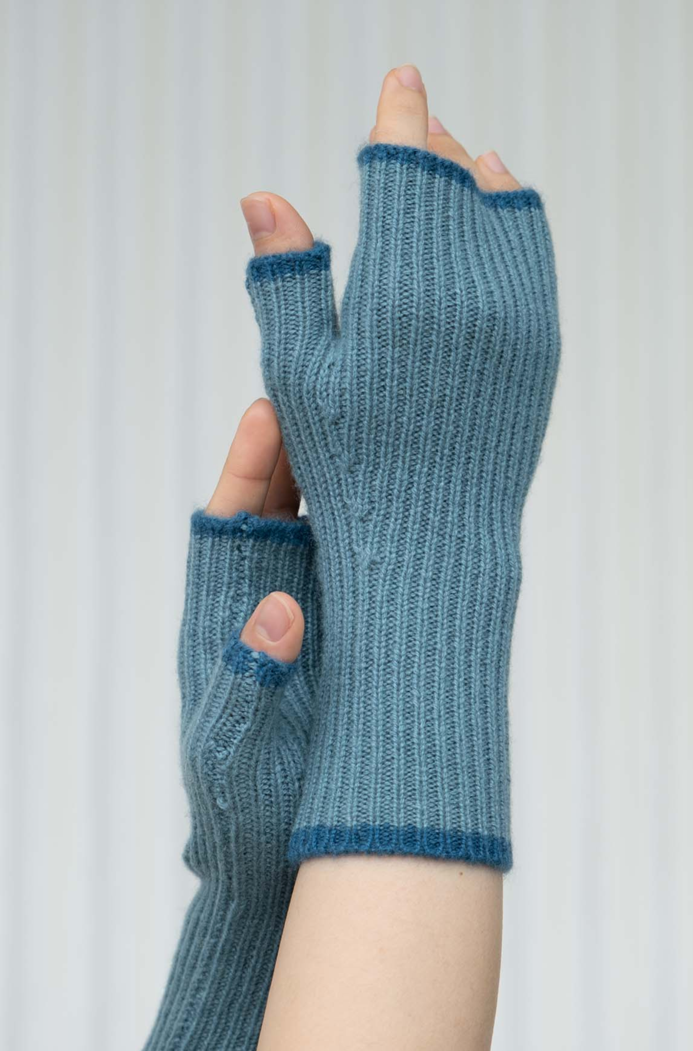 Dorothy Cashmere Ribbed Fingerless Gloves-Gloves-Oats & Rice-Blue-OS-Mercantile Portland